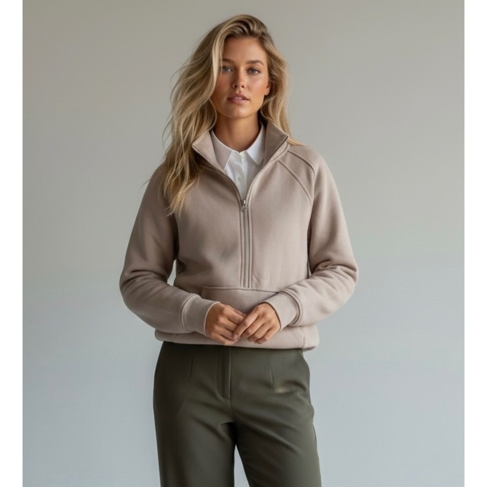 Danskin Women XL Tan Fleece Quarter Zip Pullover Sweatshirt Athleisure